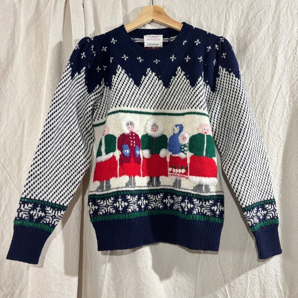 Susan Bristol Sweaters - Vintage 80s Susan Bristol Embroidered Wool Sweater Winter Scene Small Cottage